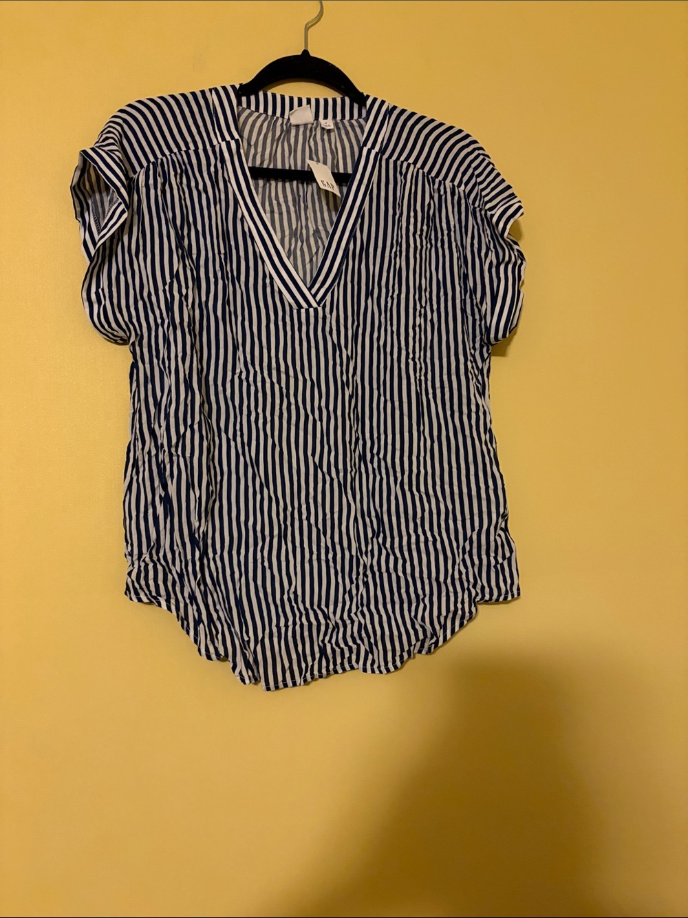GAP Factory Navy & White Striped V-Neck Short Sleeve Blouse